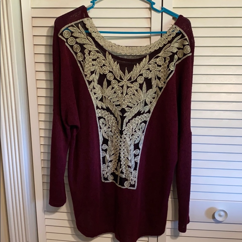 Sexy lacy back maroon long sleeve sweater